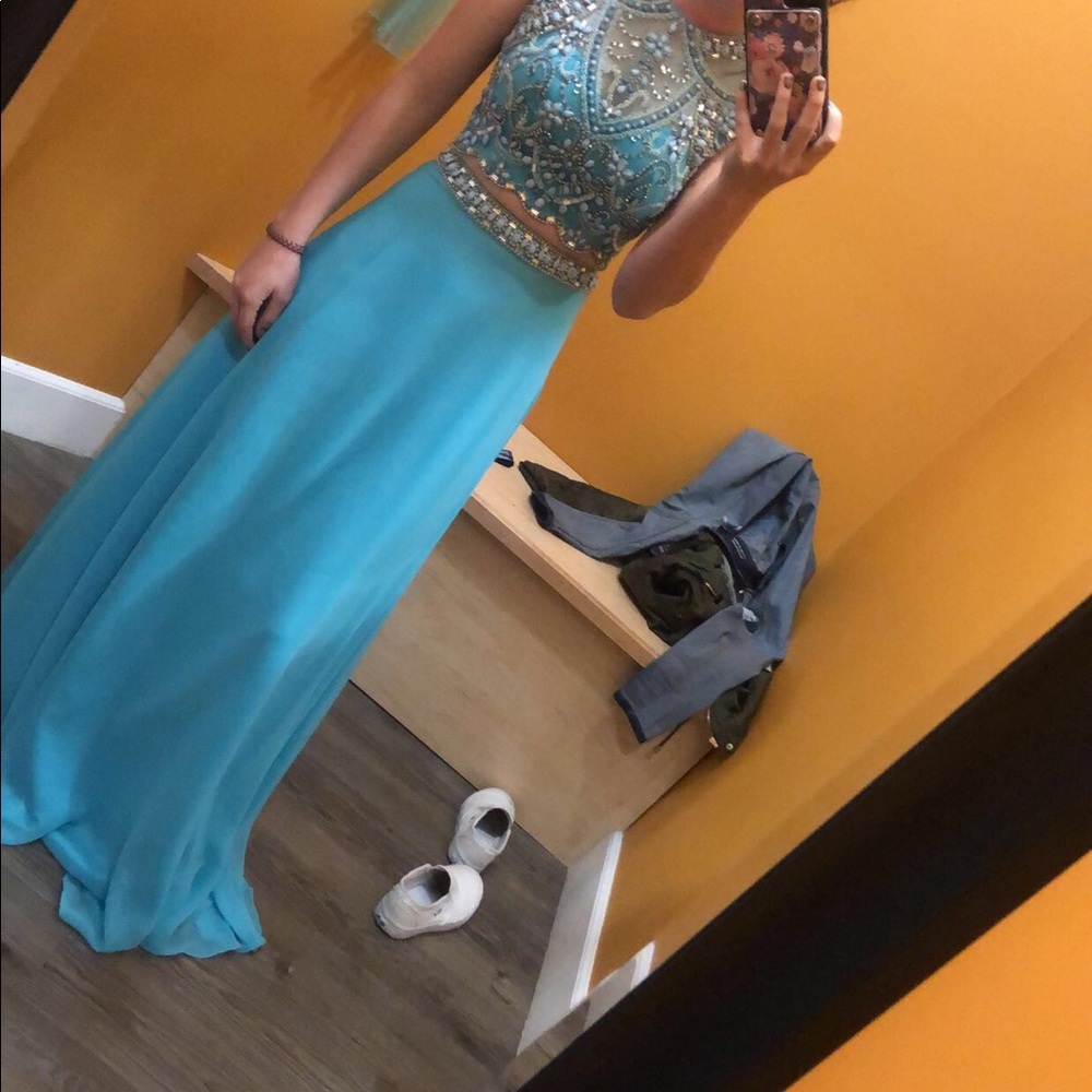 Gorgeous light blue formal beaded dress